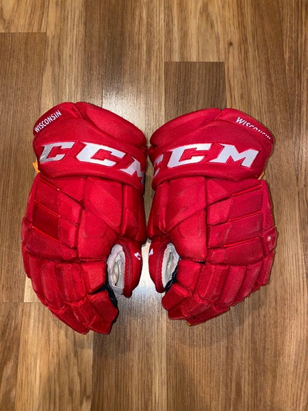 Wisconsin Badgers Game Used Custom Team Issued CCM Pro Model Gloves Senior 14”