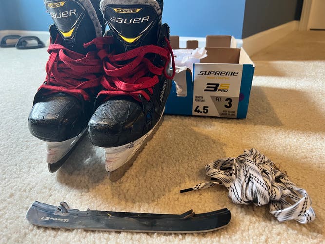 Junior Used Bauer Supreme 3S Pro Hockey Skates Size 4.5 Fit 3 - Extra runners