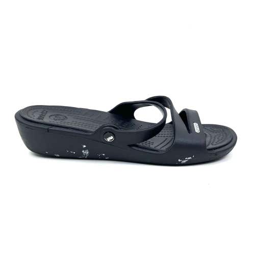 READ Crocs Patricia II Black Low Wedge Strappy Sandals Slip Ons Women's Size 10