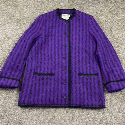 VTG Jaeger Coat Jacket Women's Size 16 Wool Lined Pockets Vintage Purple Striped