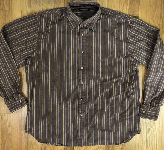 Tommy Bahama Island Soft Mens Size XL Shirt L/S Brown Striped Cotton Button Up