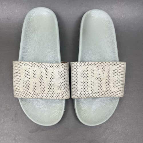 Frye Slip On Sandals Slides Flip Flops Light Green Logo Spellout Women’s Size 6M