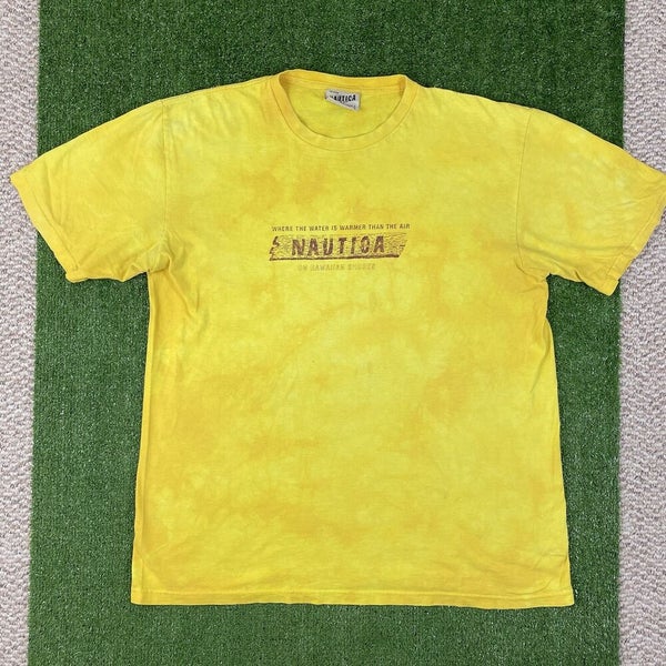 Nautica T Shirt Vintage 90s Logo Spell Out USA Made Street Wear Size L  Yellow SidelineSwap