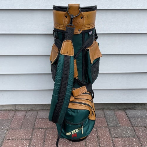 Vintage Datrek Michelob 19th Hole PGA Tour Golf Cart Bag Genuine Leather Green