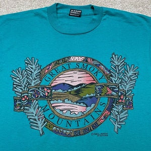 Great Smoky Mountains T Shirt Men Small Blue Vintage 90s Nature Hike Ski USA