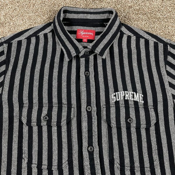 Supreme Heavyweight Flannel Double Pocket Striped Black Gray Size