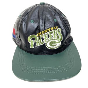 Vintage Green Bay Packers Leather USA Made NFL Snapback Hat Black