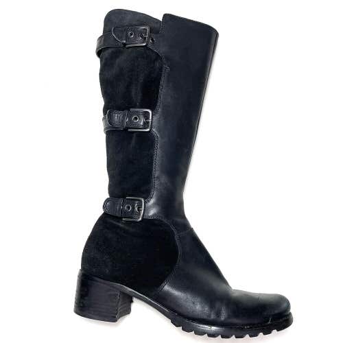 Ecco Size 38 Esmeraldas Boots Women's 7-7.5 Black Leather Suede Tall Inside Zip
