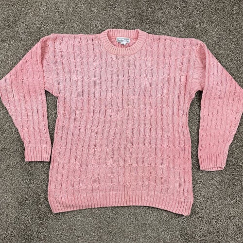 Vintage Nicole Curie Cable Knit Crewneck Sweater Light Pink Women’s Size Large