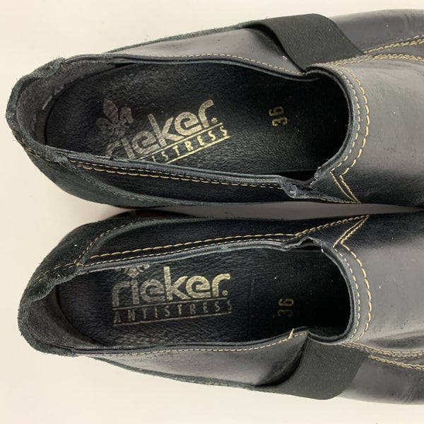 nul Glimp Verfijnen Rieker Antistress Black Leather Mocassin Shoes Womens 36 5.5 Comfort  Walking | SidelineSwap