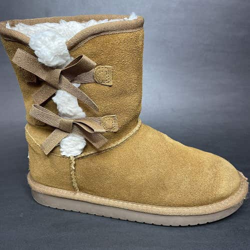 Koolaburra By UGG Victoria Short Chestnut Brown Boots Suede 1019372 Youth Size 4