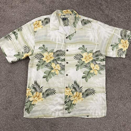READ Tommy Bahama Medium Aloha Silk Hawaiian Shirt Mens Yellow Short Sleeve