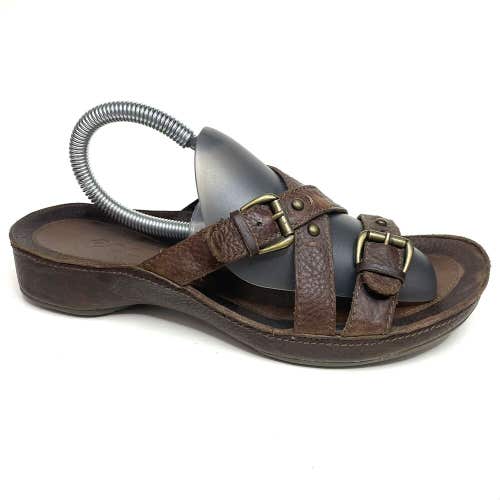 Ecco Mules Sandals Slides Buckle Crisscross Brown Wedges Shoes Size 37 US 6-6.5