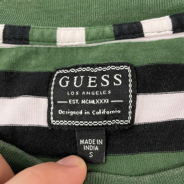 Guess Los Angeles 1981 Striped Shirt Embroidered Spellout Logo