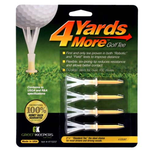 Greenkeepers 4 Yards More - Standard Golf Tees (4 Tees) - Brand New 2.25" Tees