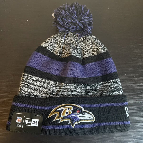 New Era Men's Baltimore Ravens Patch Grey Pom Knit Beanie