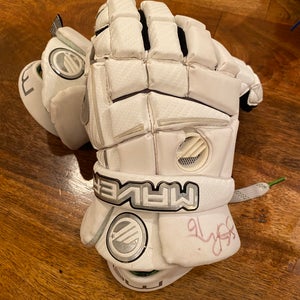Player's Maverik M3 Lacrosse Gloves 12" Signed by Sergio Perkovic!
