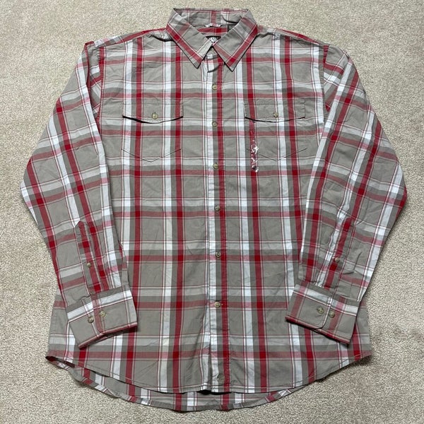 Timberland Button Up Shirt Men Large Adult Gray Red Collared Outdoors Plaid Hike