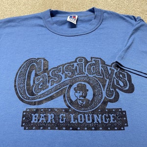 Cassidys Bar T Shirt Men Medium Adult Blue Pub Drinking Vintage 80s USA Retro