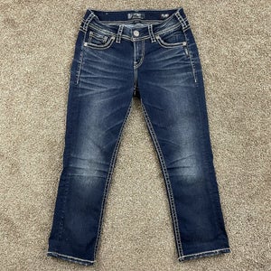 Silver Suki Mid Capri Fluid Denim Jeans Tag Size 27 x 22.5 Dark Blue Wash