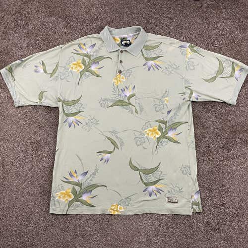 Tommy Bahama Floral Polo Shirt Mens Large L Hawaiian Green Floral Short Sleeve