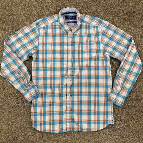 Jared Bros Men's L/S Classic Button Down Shirt Plaid Blue Orange Size Small S