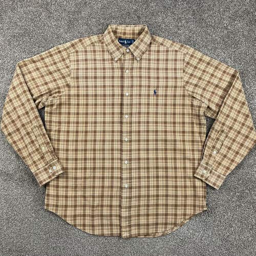 Ralph Lauren Button Down Shirt Classic Fit Brown Tan Tartan Plaid L/S 16 Large L