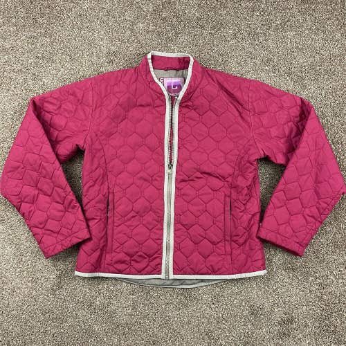 Burton Logo Women's Quilted Ski Jacket Pink Gray Full-Zip Pockets Size Medium M