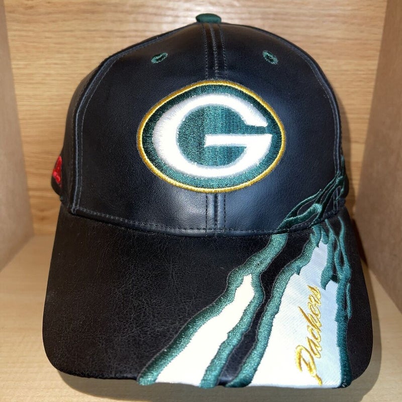 Vintage Reebok Leather Green Bay Packers Flames Fire Strapback Hat Cap Rare