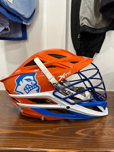 Orange Cascade XRS Helmet With Blue Chrome Face Mask.  Used Only One Season (2022)