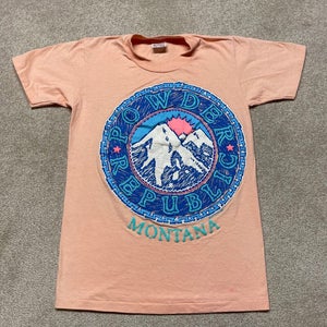 Ski Montana T Shirt Adult XS Pink Vintage 80s Powder Republic Vintage Retro USA
