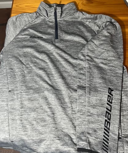 New Bauer Team 1/4 Zip Premium Fleece Top Gray Adult 2XL