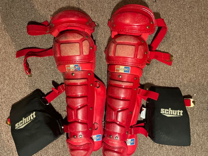 red Prosport catcher shin pads