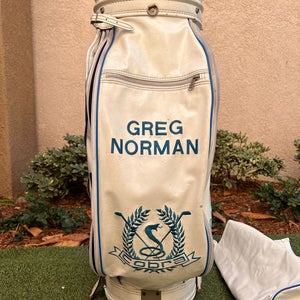 Authentic Vintage Cobra GREG NORMAN 6 Way Tour Cart Bag, With Rainhood, White/Blue-RARE!