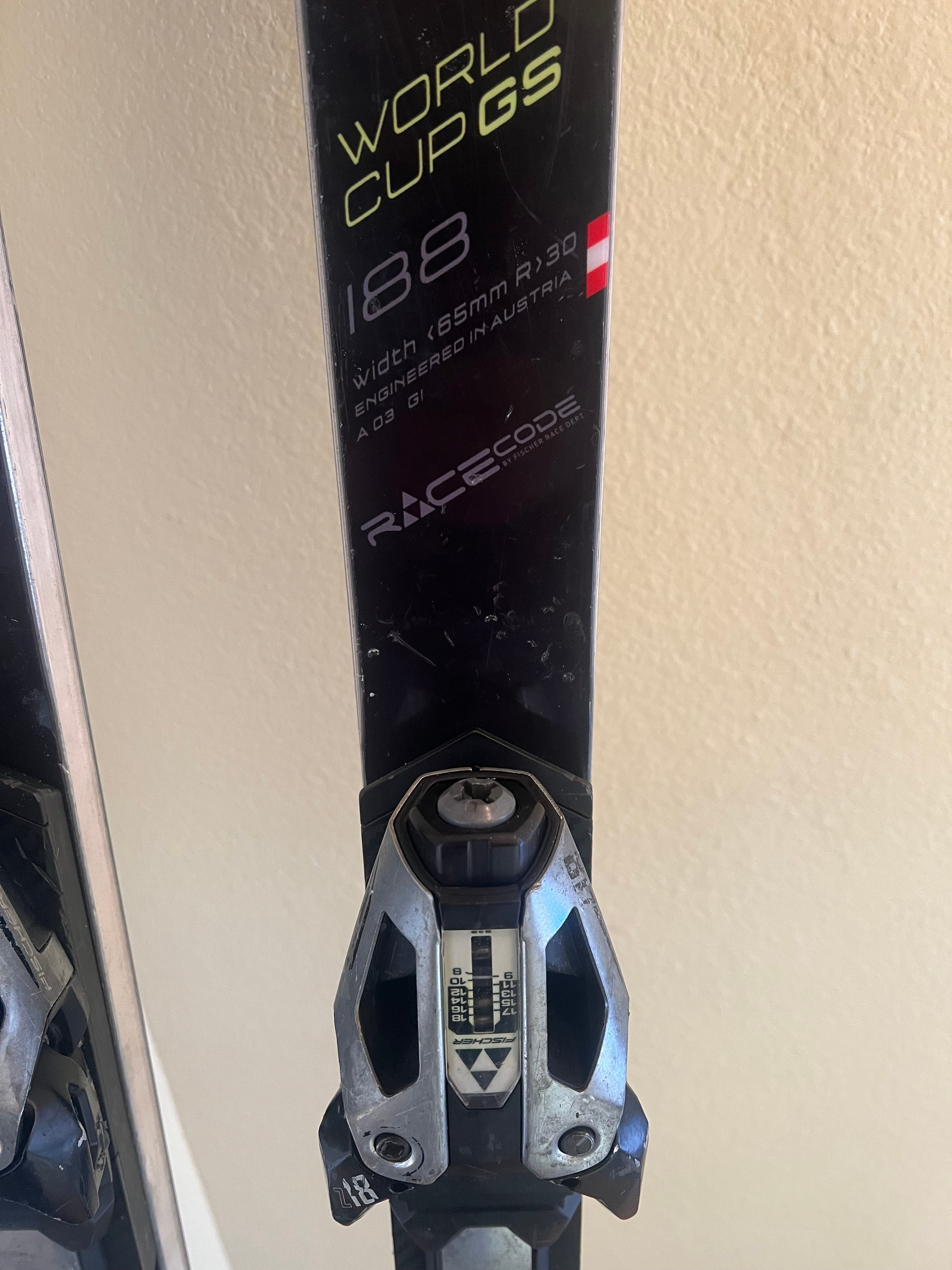 Used 2019 Fischer 188 cm Racing RC4 World Cup GS Skis With