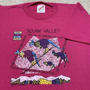 Squaw Valley T Shirt Youth Large Kids Pink Skiing California Vintage 90s USA