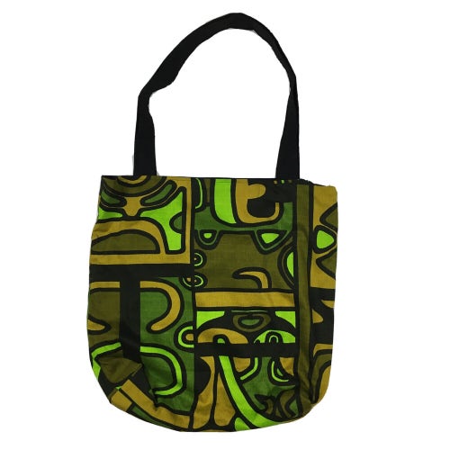 Reworked 70s Abstract Art (Black/Green) Tote Bag