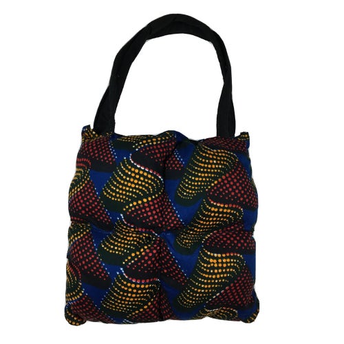 Reworked Ghanaian Veritable Heritage Wax Puffer Tote Bag