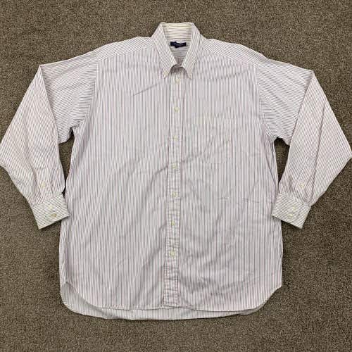 Burberry London Men’s Dress Shirt White Red Blue Pinstriped Button Sz 17 - 35