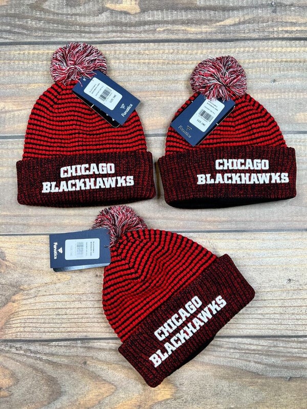 Lot of 3 NHL Chicago Blackhawks Waffle Knit Winter Beanie Hats Adult Size NEW