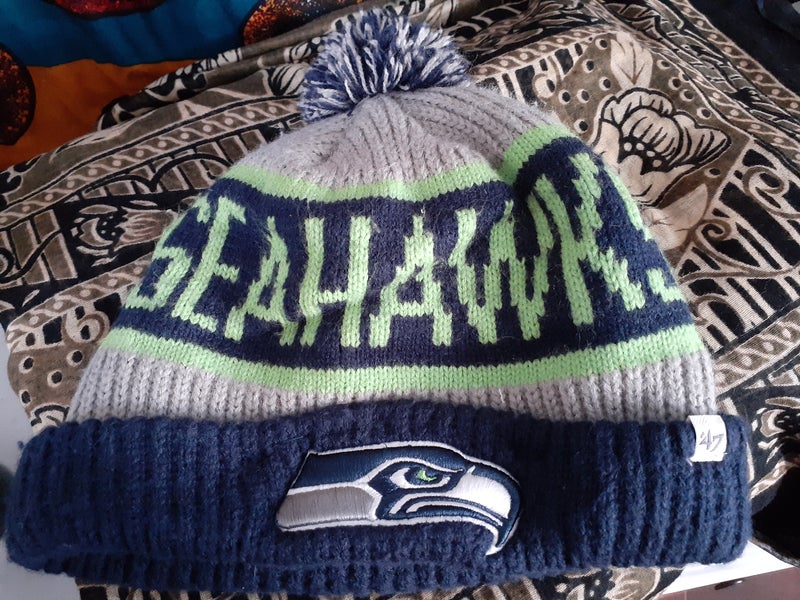 New Era SEATTLE SEAHAWKS Knit Stocking Hat Beanie Navy/Green/Grey Pom NFL