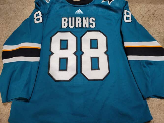 BRENT BURNS 20'21 Teal San Jose Sharks 30 yr PHOTOMATCHED Game Worn Used Jersey