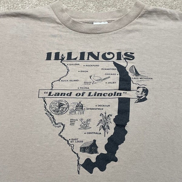 Illinois T Shirt Men XL Adult Brown Land of Lincoln Chicago