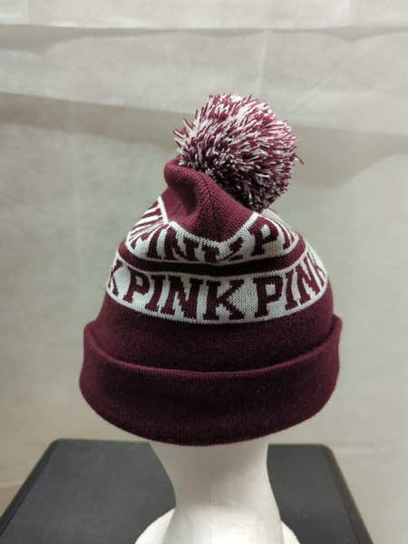 Victoria\'s Secret PINK Snowflake Beanie Winter Hat w/ Pom Pom Black Red NWOT Victoria main image 3