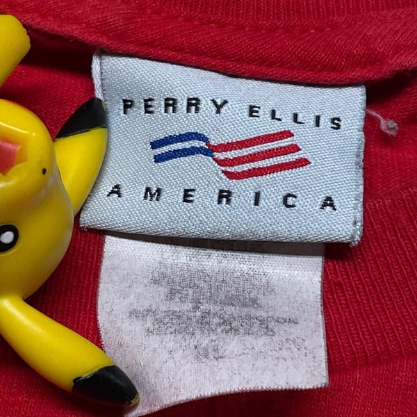 Perry Ellis T Shirt Men XL Adult Gray Vintage 90s Logo Retro