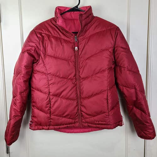 L.L. Bean Women's Goose Down Puffer Jacket Coat Reversible Pink Size: M