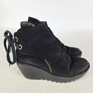 Fly London Yama Womens Black Suede Ankle Boots Wedge Size: 37 / 6