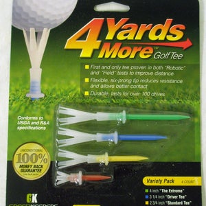 4 More Yards Golf Tees (4pk, Variety Pack 4",3.25",2.75",1.75") GreenKeepers NEW