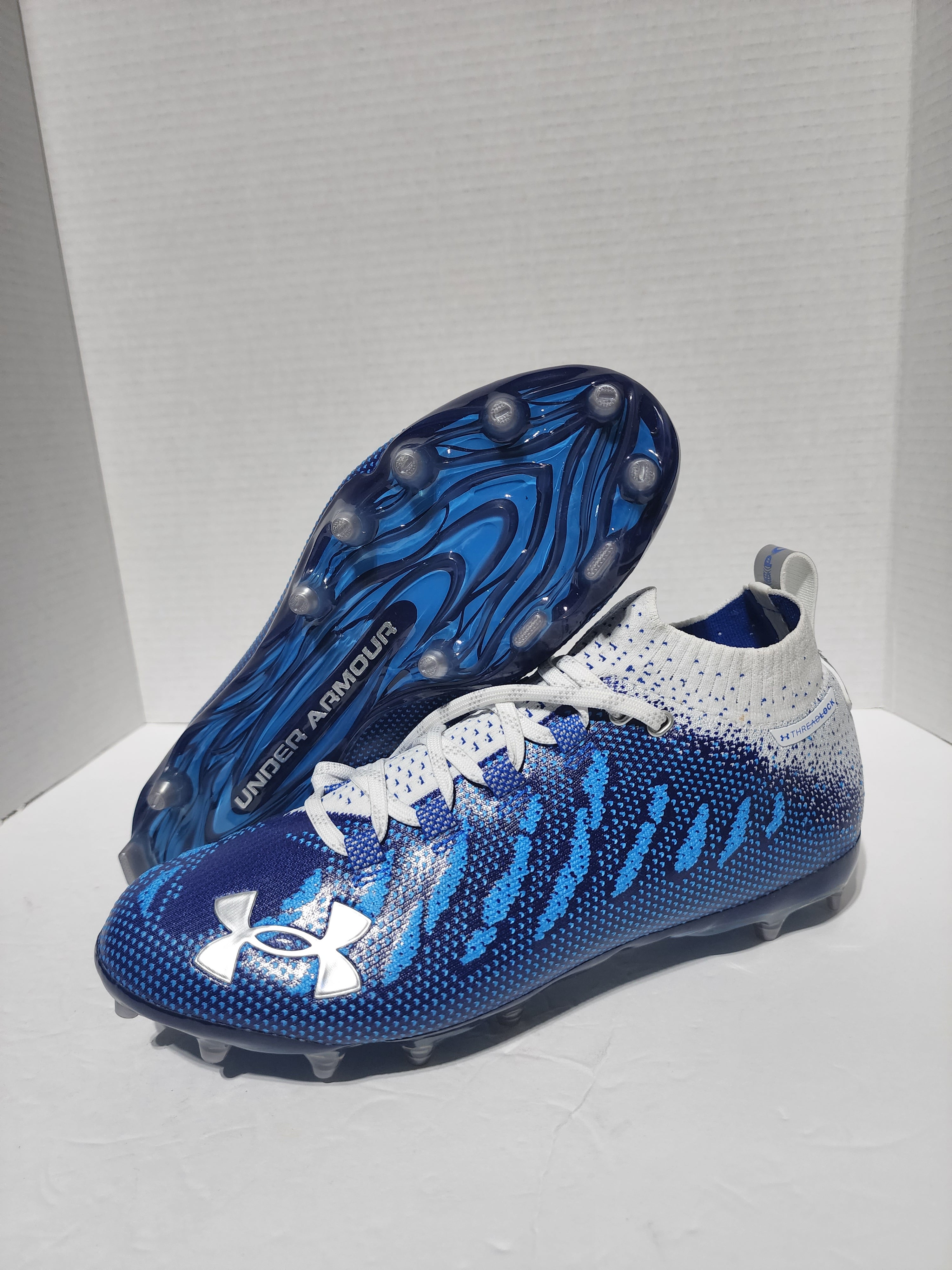 New Under Armour Spotlight Lux MC Blue Football Cleats 3022654-400 Mens Size 8.5 Under Armour Spotlight Light Blue Football Threadlock Cleats  main image 4