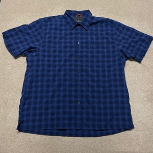 Eddie Bauer Polo T Shirt XL Adult Blue Button Collar Check Outdoor Basic Hiking